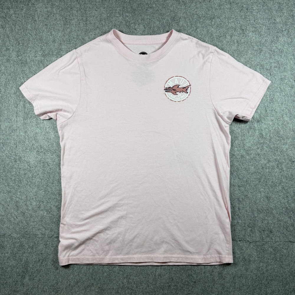 Maui and Sons Mens Graphic T Shirt Medium Pink Shark Logo Cotton Blend